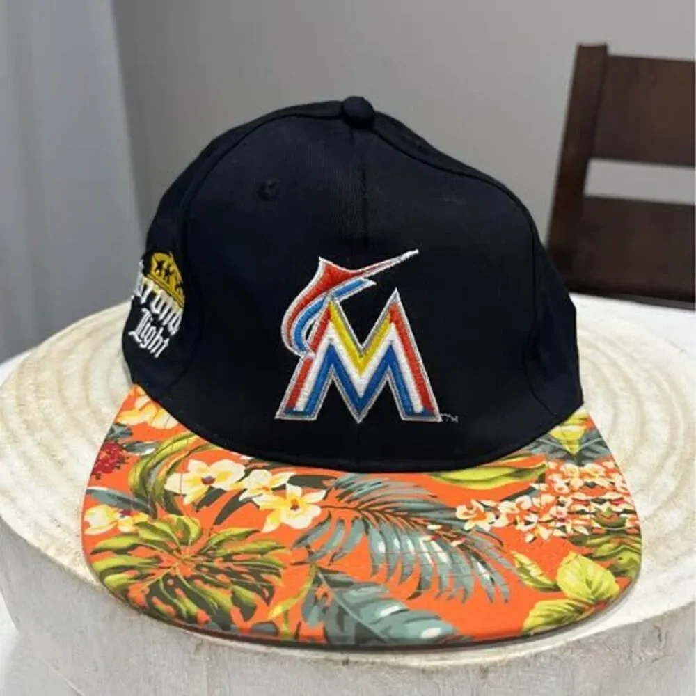 Miami Marlins Corona Light Floral Brim Strapback Cap Hat Baseball